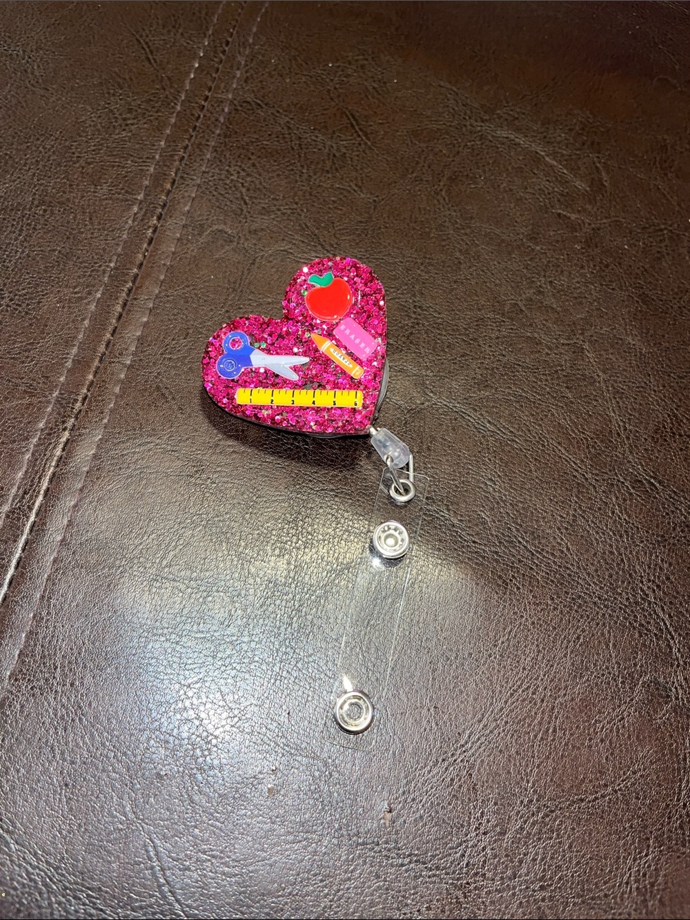 Glitter Heart Badge Reel - Pink Sparkle
